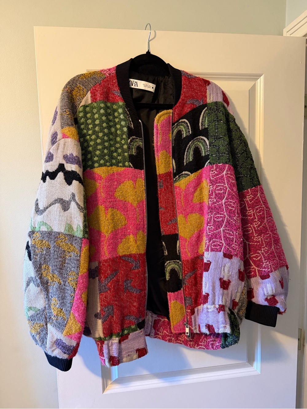 Zara Bold Multicolor Patchwork Bomber Jacket - oversized